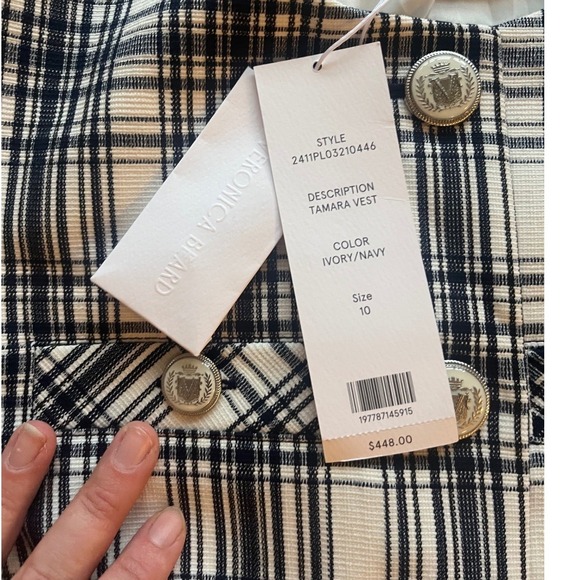 Veronica Beard NWT Tamara Vest Ivory Navy Tweed Sleeveless Lady Jacket-Size 10 - Picture 8 of 13